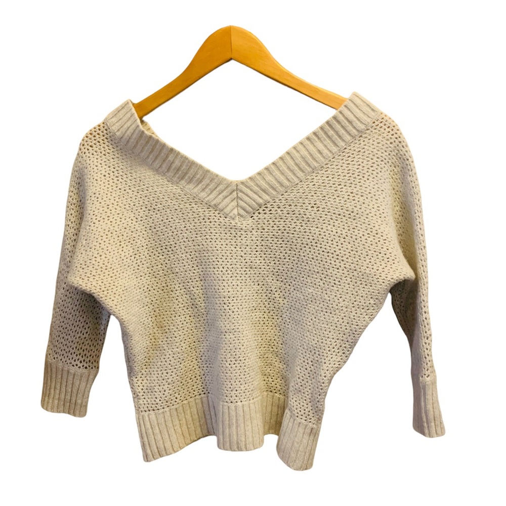 Express Cream V-Neck Sweater